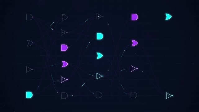 Neon Digital Logic Gate Circuit Motion Graphic