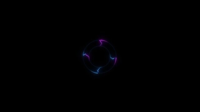 Colorful circle NEON arrow chart . Rotate arrow and spinning loading arrows, repeat circle. Business strategy workflow process infographic elements, circular statistics diagrams. on transparent