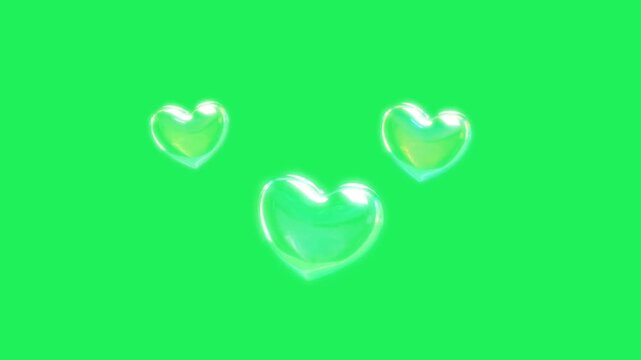 Realistic water buble heart shape on green screen.