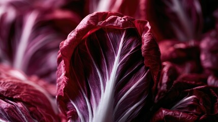 Obraz premium Close-up view of vibrant red radicchio leaves with striking white veins