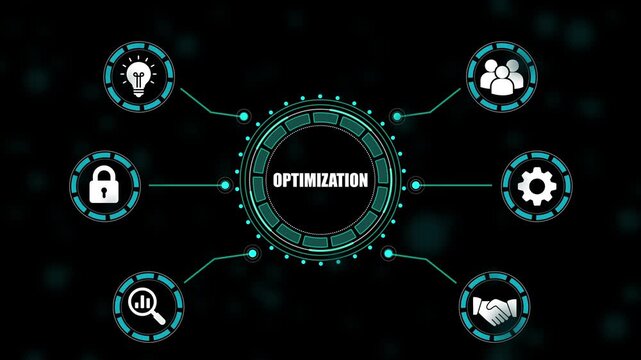 Optimization concept with infographic on dark background business optimization process optimization system optimization