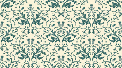 Fototapeta premium Luxury Blue and Gold Victorian Vector Background with Ornate Floral Details
