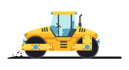 Naklejka premium Flat Vector Illustration of a Yellow Road Roller Compactor for Asphalt Paving and Road Construction Infrastructure