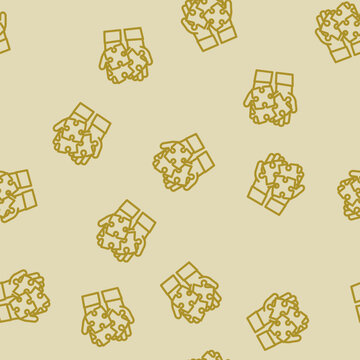 puzzle jigsaw hand line seamless pattern puzzle jigsaw hand thin line illustration