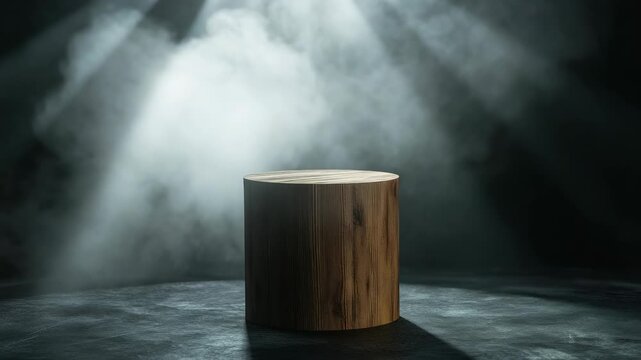 An old wooden log with a mystical aura surrounded by fog and light rays