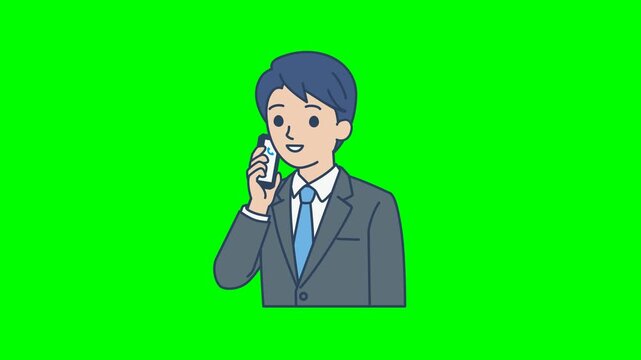 Businessman Phone Call Loop Animation  on Green Screen