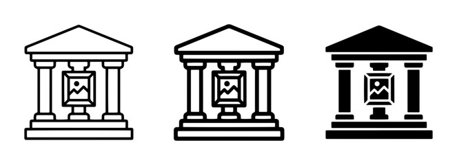 Naklejka premium Museum Icons, Art Gallery Building Symbols, Classical Architecture Vector Graphics