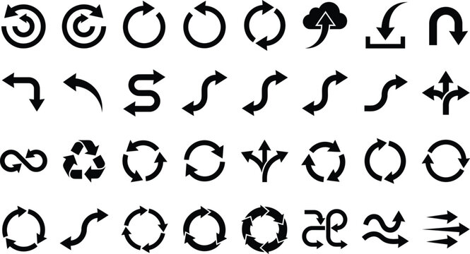 Refresh, Sync and Rotation Arrow Icon Set, Solid Vector Collection