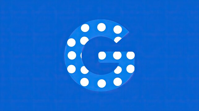 Abstract letter G composed of circles on blue background.