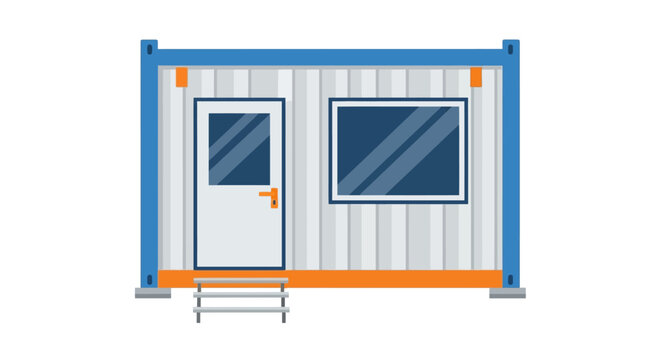 Modern Portable Shipping Container Office or Modular House - Flat Vector Illustration