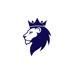 Fototapeta premium Minimalist lion head logo wearing a crown vector illustration on white background.