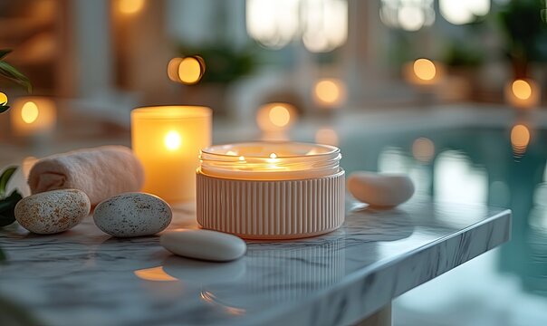 Modern lamp on a stylish wooden table - Warm glowing lamp with a cylindrical base on a rustic wooden table in a cozy indoor setting