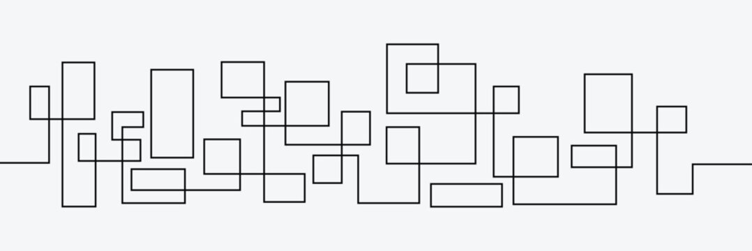 Seamless border of intersecting rectangles and straight lines. complex geometric vector ornament. a long, complex, monochrome labyrinth. path of life with random turns . EPS 10 .