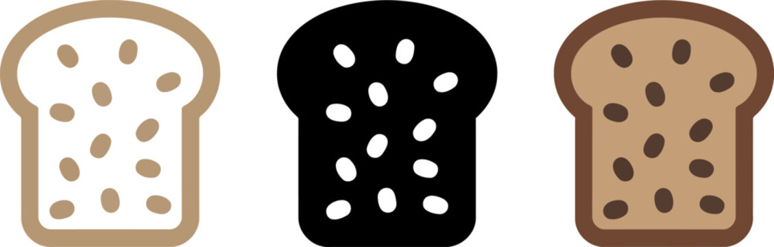 Three slices of bread with seeds on white background