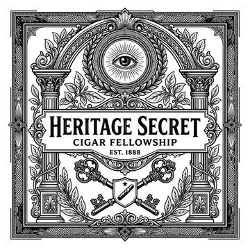 Vintage style emblem design featuring an all seeing eye and crossed keys for a cigar fellowship.