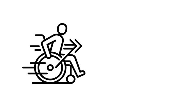Person in wheelchair moving fast with arrow symbol