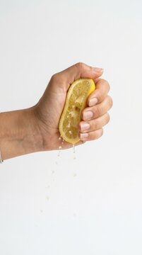 Hand squeezing fresh lemon slice