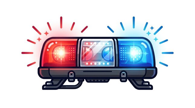 Emergency light bar with red and blue flashing lights isolated on a white background.