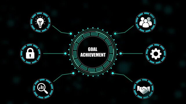 Goal achievement concept with infographic on dark background business concept success target