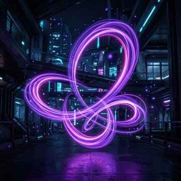 Abstract Neon Light Trails in a Futuristic Urban Environment.