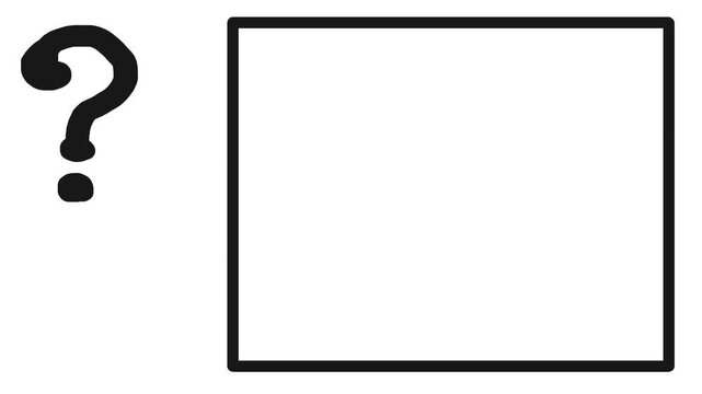 Next to the frame, a question mark falls and bounces like a ball.