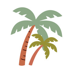 Obraz premium Hand-drawn palm trees in doodle style vector illustration. Trendy summer cartoon design element.