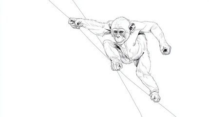 Fototapeta premium Dynamic Monkey Illustration in Black and White Capturing Motion