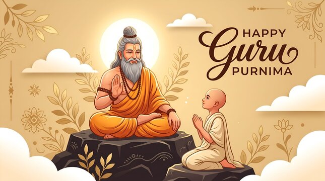 Guru Purnima Blessing Disciple Traditional Indian Vector Illustration