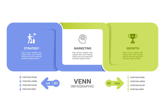 Modern Venn Diagram Infographic with Three Overlapping Rectangle Business Template
