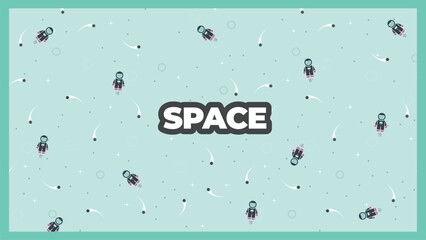 Colorful space-themed illustration with astronauts and celestial elements. © Premium_art