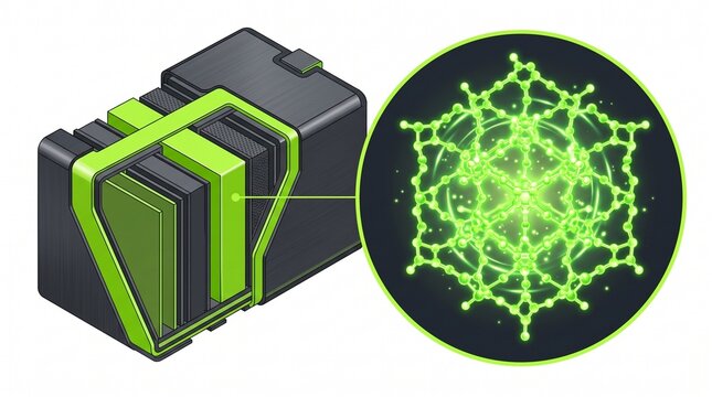 Graphene battery technology concept, high capacity lithium ion cell with molecular structure, green energy storage solution for electric vehicles