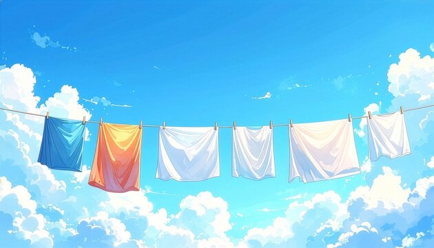 Watercolor Laundry Silhouette Background with Spacious Upper Copy Space