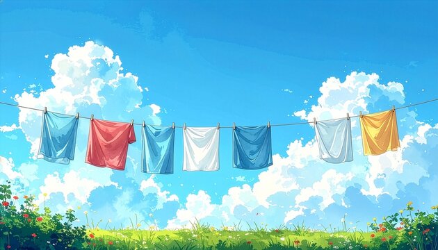 Watercolor Laundry Silhouette Background with Spacious Upper Copy Space2