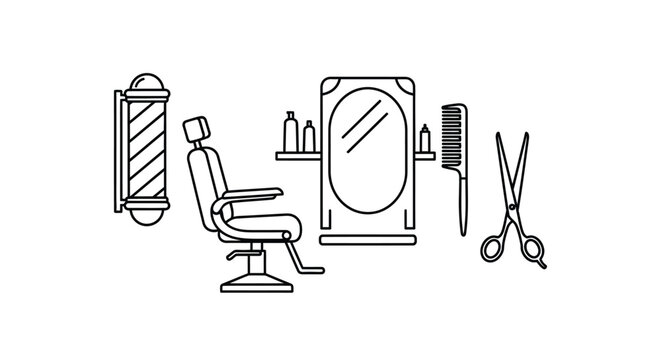 Barber shop tools line icons on a white background