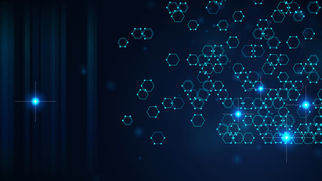 Abstract Medical Background Featuring Glowing Molecular Structures and Chemical Research Concepts in Deep Blue Tones