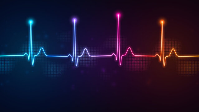 A Neon Medical Heartbeat Monitor Display Showing A Vibrant Digital ECG Rhythm Wave Pattern Concept