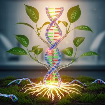 DNA plant growth glowing biotechnology concept