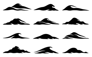 Fototapeta premium Sand dune silhouette set in black featuring twelve unique desert landforms with flowing wind shaped contours and natural landscape profiles