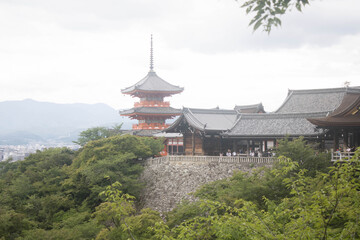 Obraz premium Koyasu-no-to Pagoda vista desde lejos junto al templo de Taisan-ji en un dia nublado