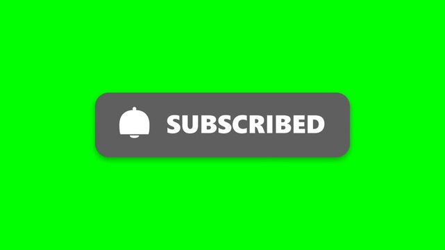 Gray subscribed button with notification bell icon on green screen background for video editing and social media overlay