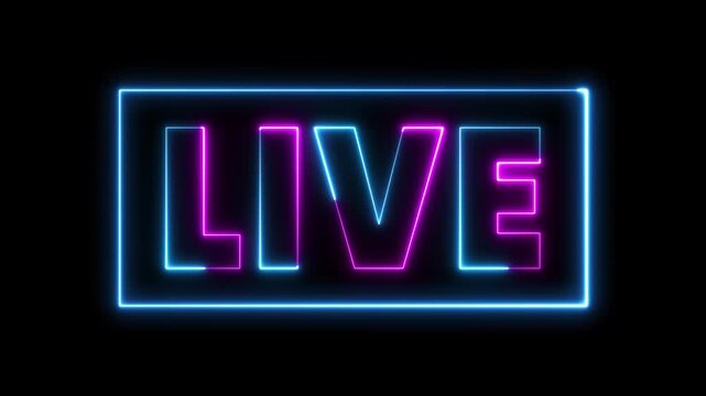 Neon Live Text Animation on black background. Live neon sign . Flickering neon glowing live sign animated black background. 4k videos