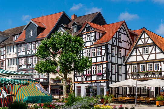 View of the Old Town of Bad Hersfeld with the Market Square with half-timbered houses, Hesse, Germany
