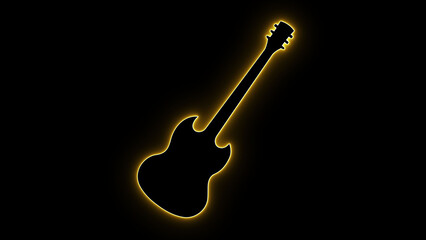 striking electric guitar silhouette with glowing golden neon outline on black background. ideal for rock music concerts, live show posters, album covers, festival banners, and music store logos. © saumya