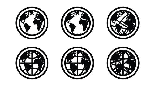 Globe vector icon set featuring various map projections