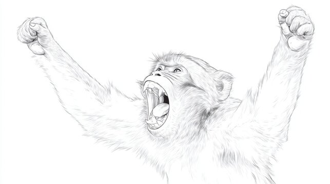 Angry Monkey Illustration with Open Mouth and Outstretched Arms