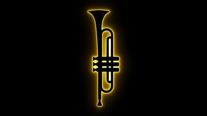 A modern neon glowing trumpet silhouette illustration set against a sleek black background, ideal for jazz themes, music posters, concert flyers, brass band designs, and dark digital art.  © saumya