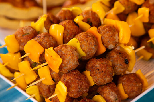 Ballaro Market Palermo street food stall with wine and assorted sicilian street food.