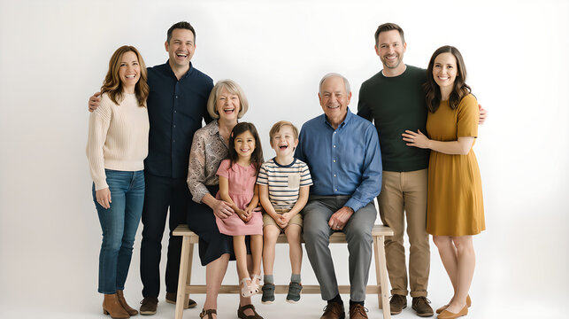 Happy Multi-Generational Family Portrait Isolated on White Background