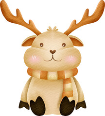 Cute reindeer wearing a striped winter scarf © Je