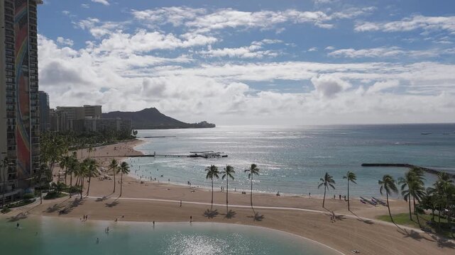 Aerial View of Waikiki Beach with Diamond Head, Honolulu, Hawaii
